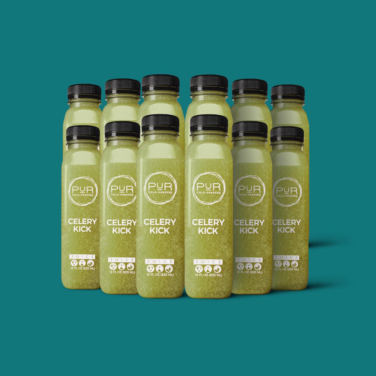 PUR juice cleanse cold pressed juice CELERY KICK - DAILY DETOX JUICE KIT Celery Juice Cleanse | Detox Juice 12-Pack | PUR Juice Kit